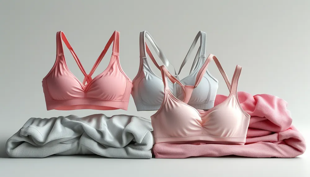 Several sports bras neatly laid out for washing and care