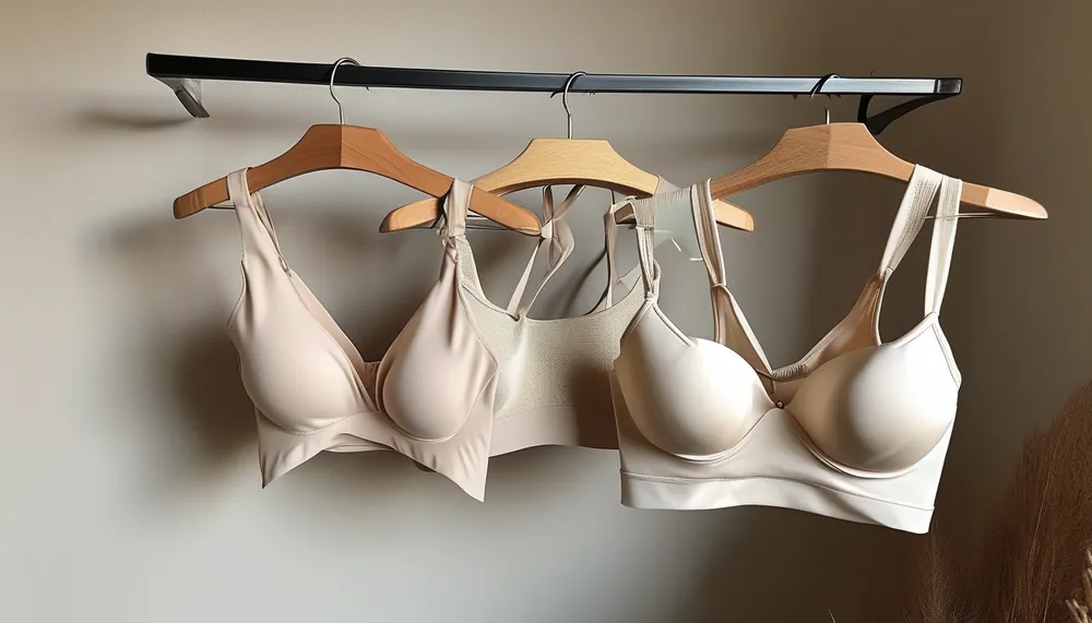 Sports bras air-drying on a rack